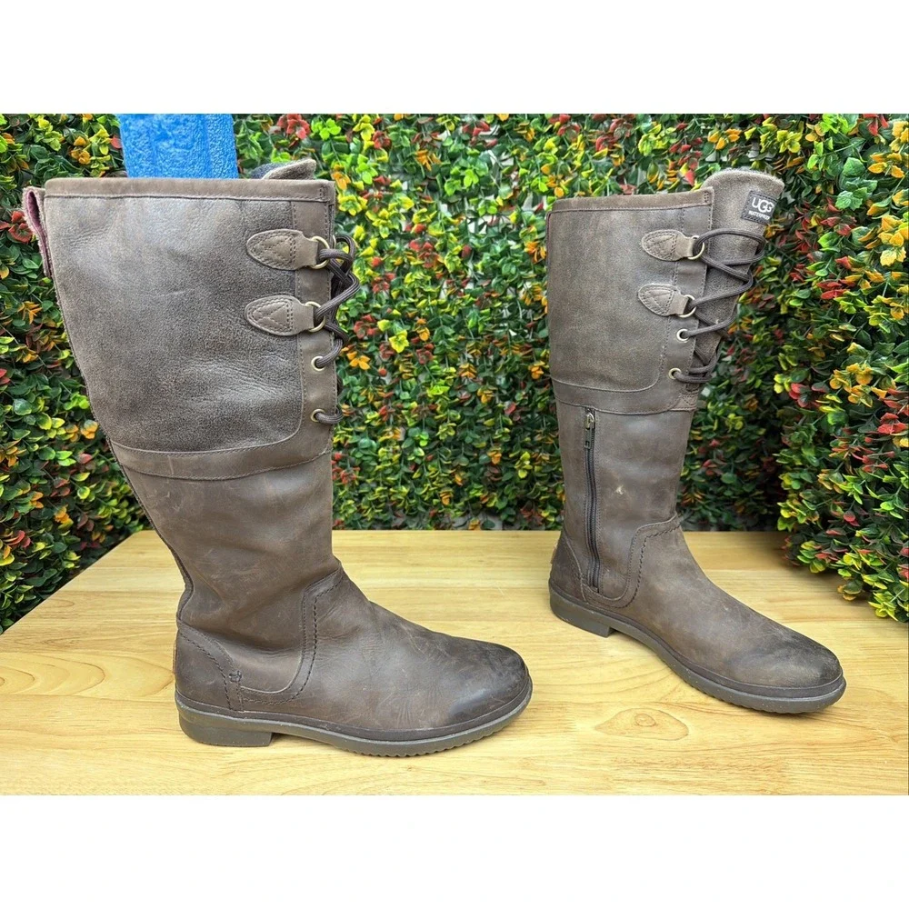 UGG ELSA Winter‎ WATERPROOF Boots Shoes Sherpa Interior Leather Brown Women's 9